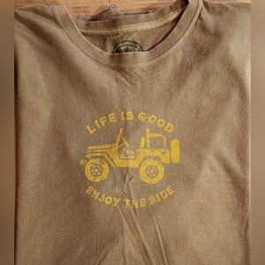 Life Is Good Short Sleeve Brown Tee with Yellow Graphic, Thick Material